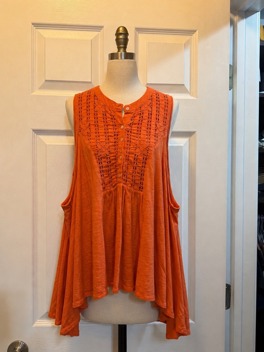Free People Orange Crochet-Front Flowy Tank